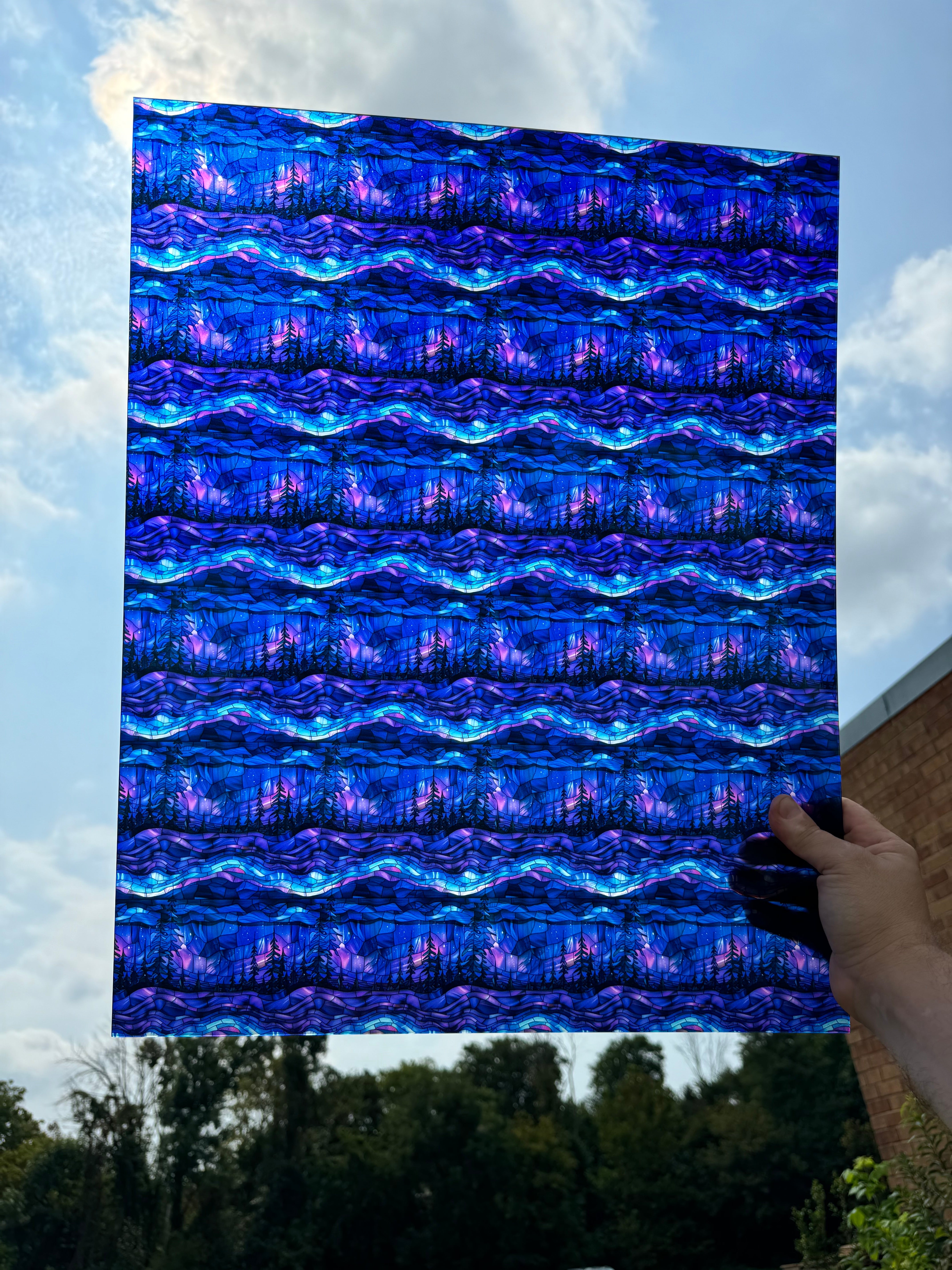PatternPly® 19x24" Transparent Stained Glass Northern Lights Forest Or ...