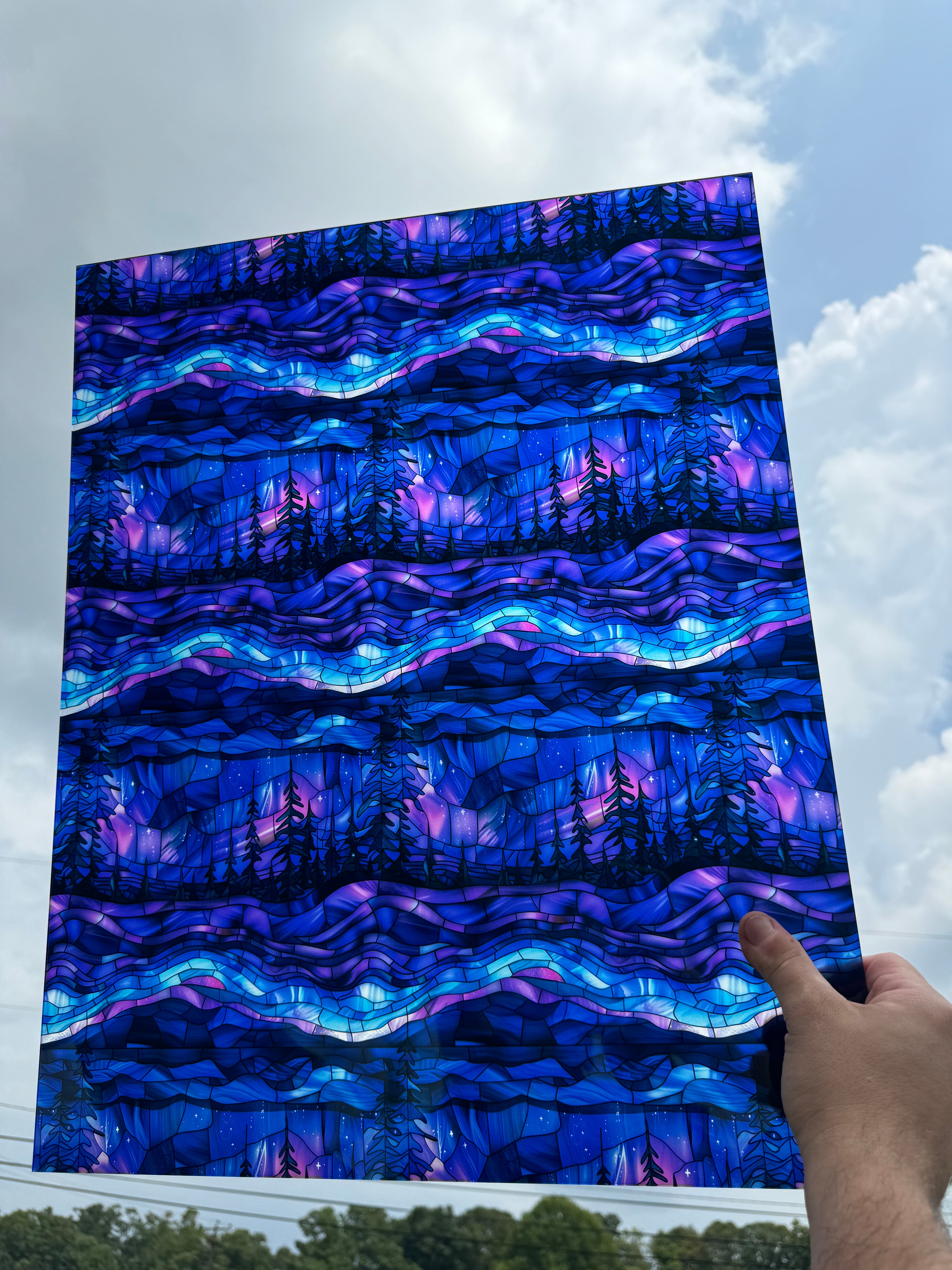 PatternPly® 19x24" Transparent Stained Glass Northern Lights Forest XL ...