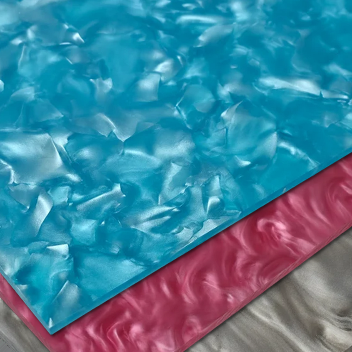 Planetary Pearls acrylic sheets stacked blue pink silver pearlescent