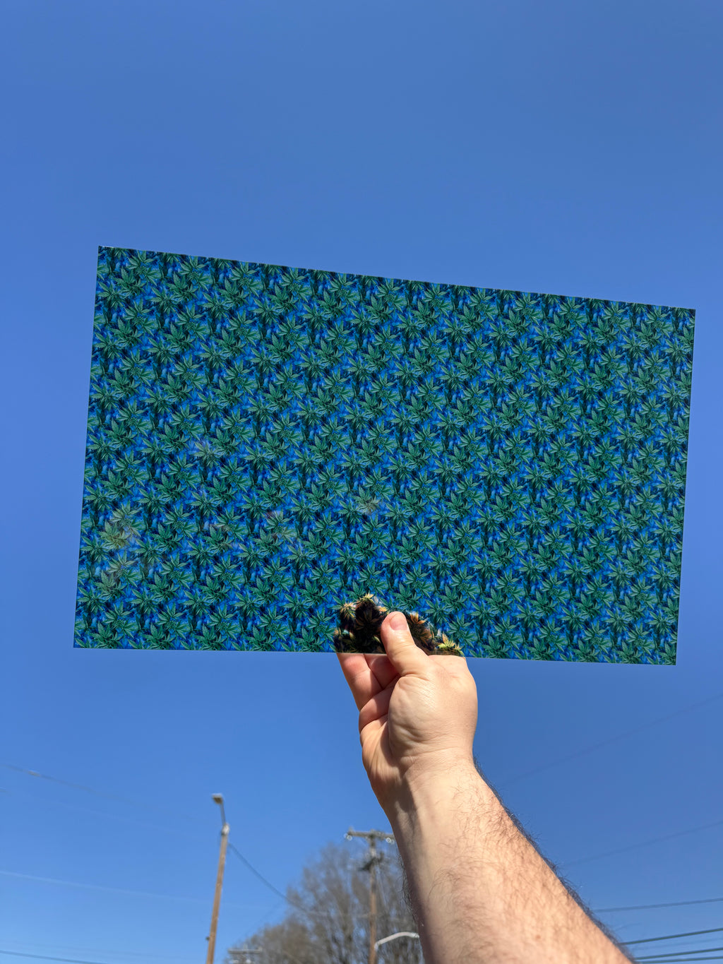 PatternPly® Transparent Mini Watercolor Marijuana Leaves sheet showing the pattern