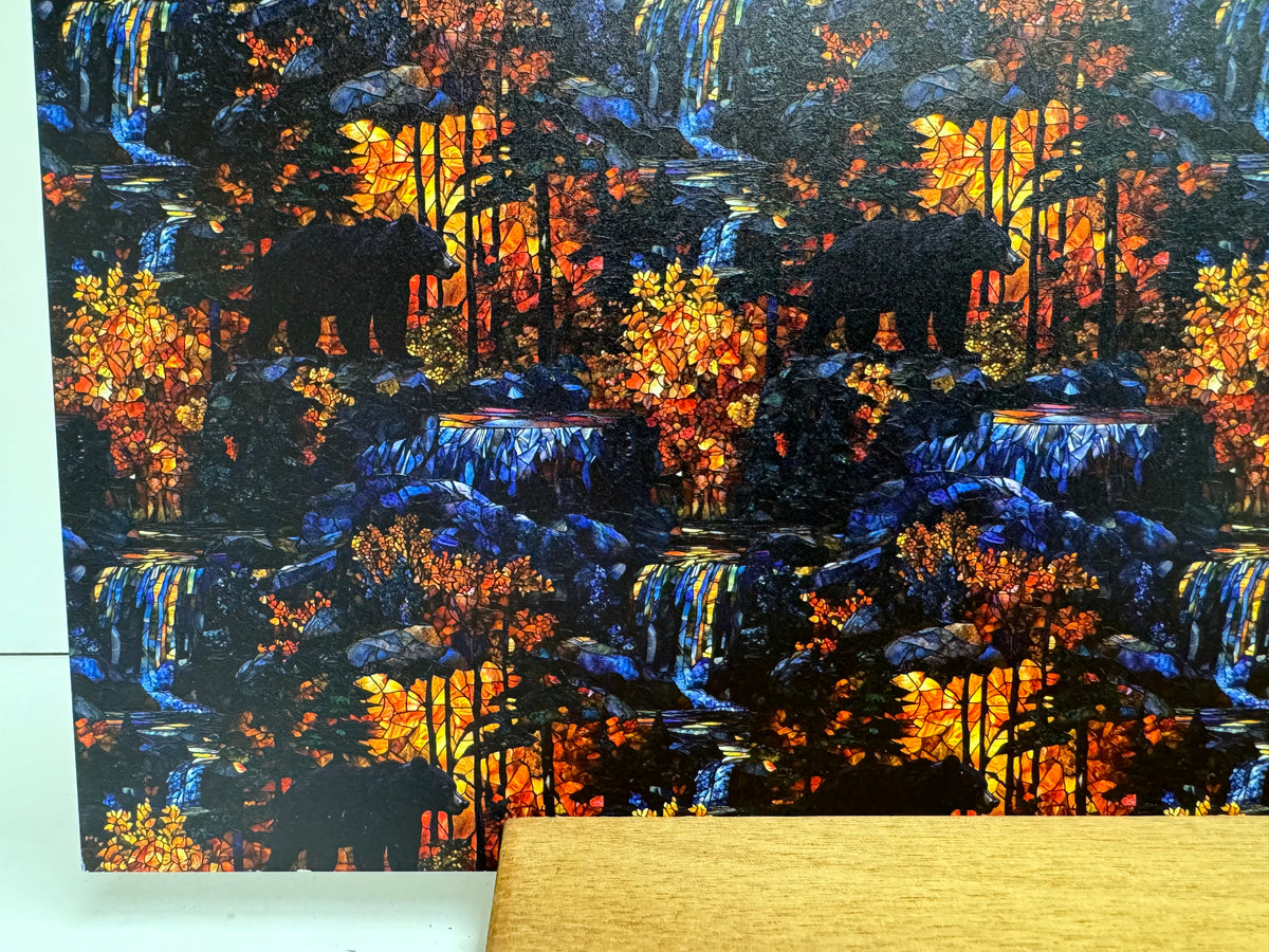 PatternPly® Full Coverage Black Bear Mountain Stained Glass sheet showing the pattern