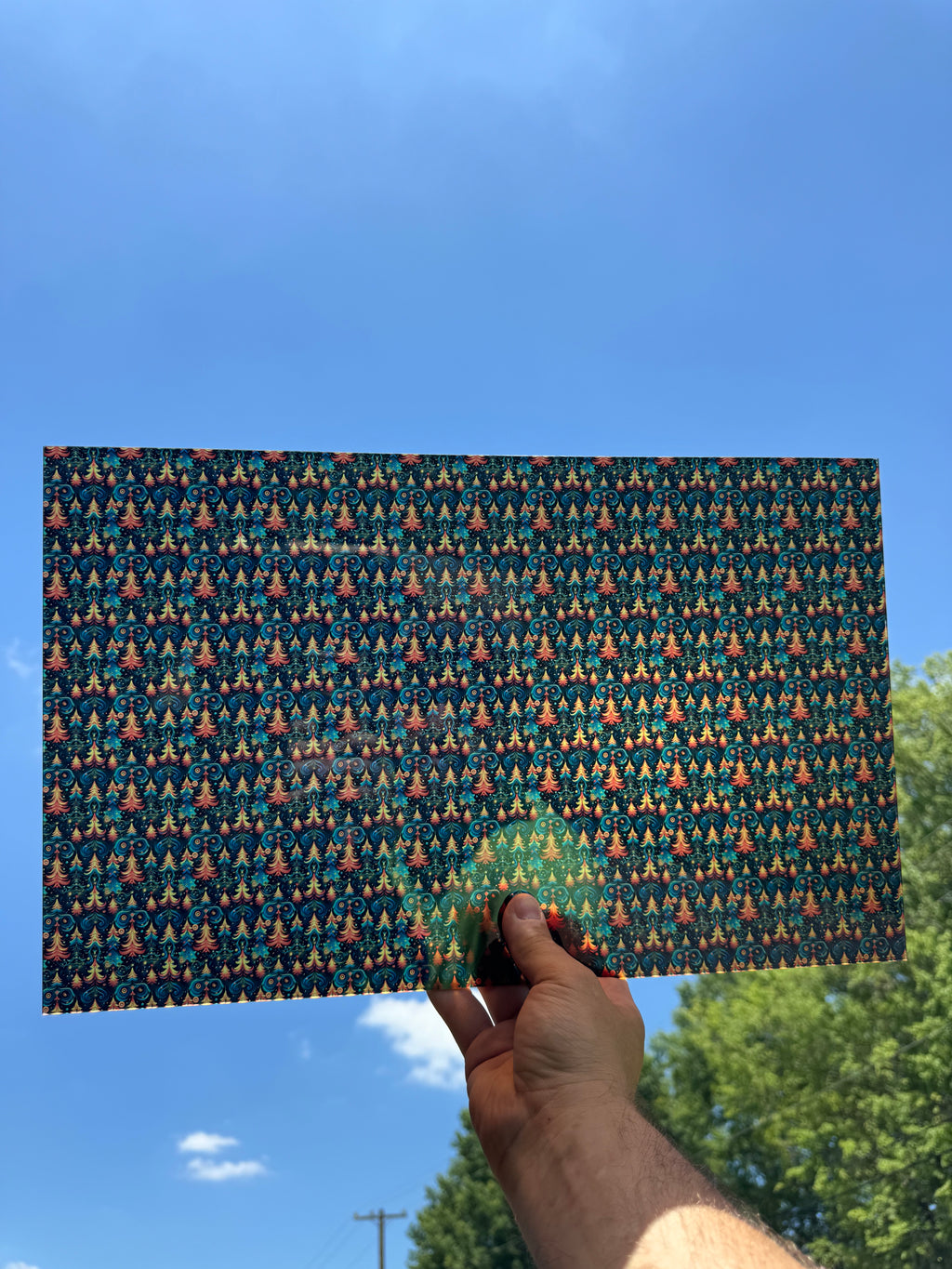 PatternPly® Transparent Trippy Christmas Trees sheet showing the pattern