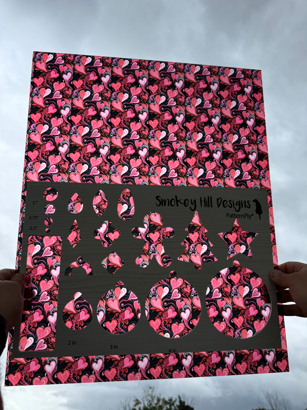 PatternPly® 19x24" Transparent Black and Red Hearts Original Scale product photo 2
