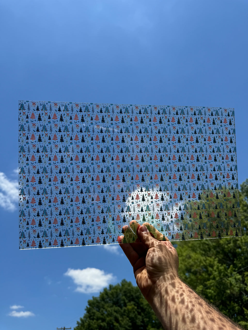 PatternPly® Transparent Trees and Presents sheet showing the pattern
