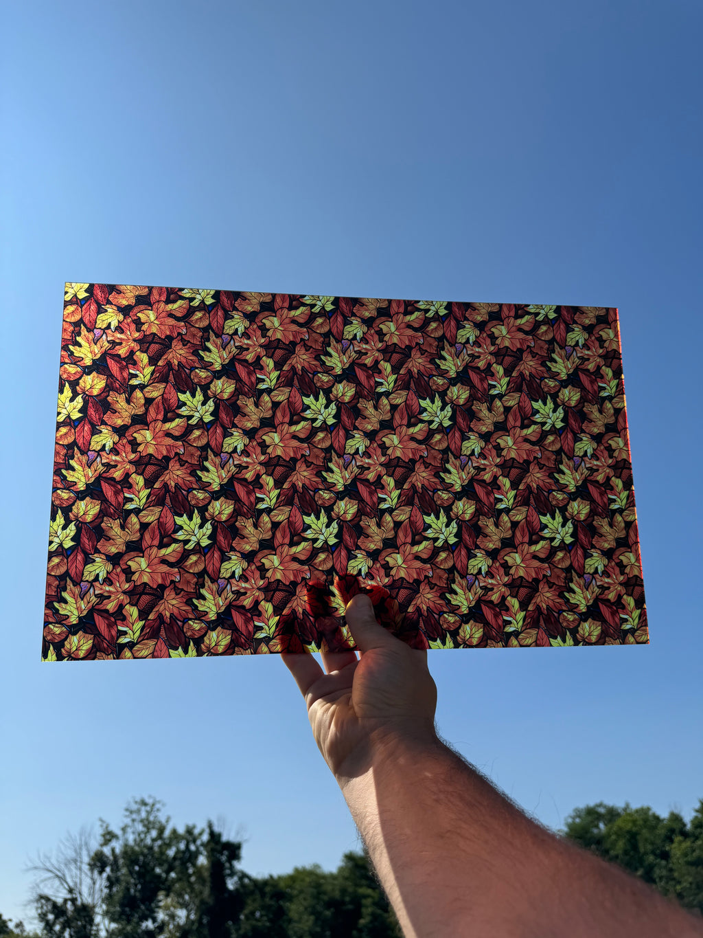 PatternPly® Transparent Fall Leaf Pile sheet showing the pattern
