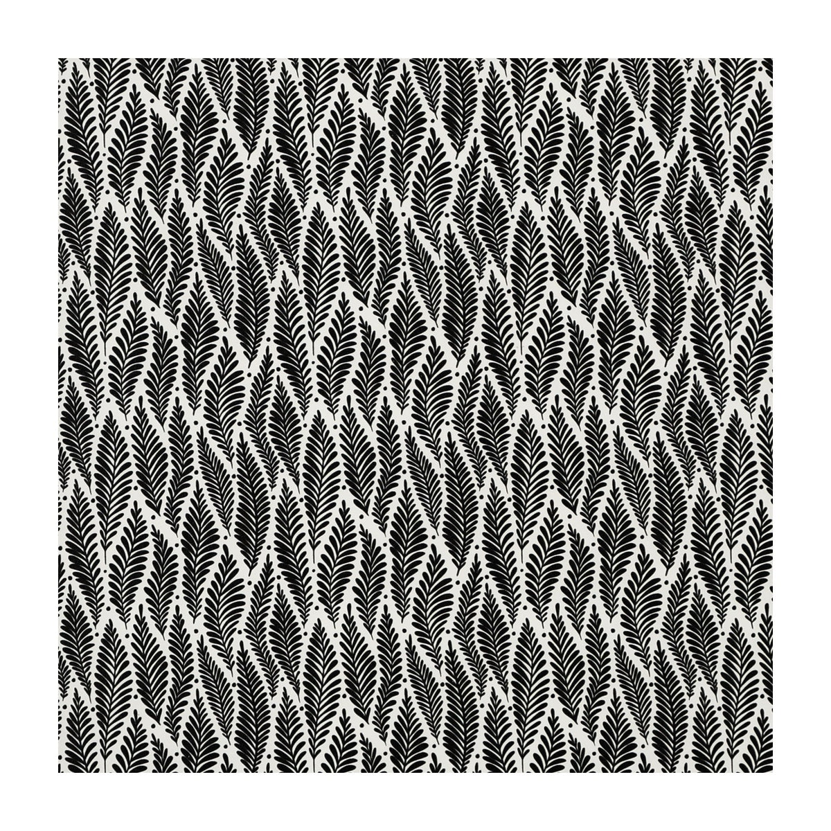PatternPly® Scattered Black Drifting Ferns sheet showing the pattern