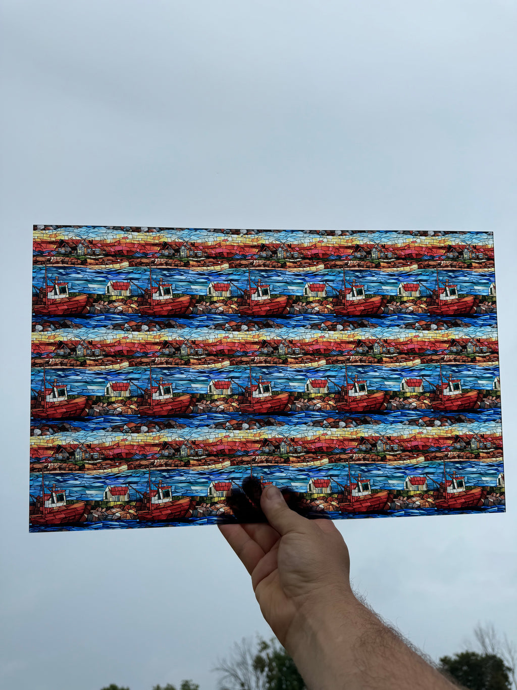 PatternPly® Transparent Stained Glass Lobster Boat sheet showing the pattern
