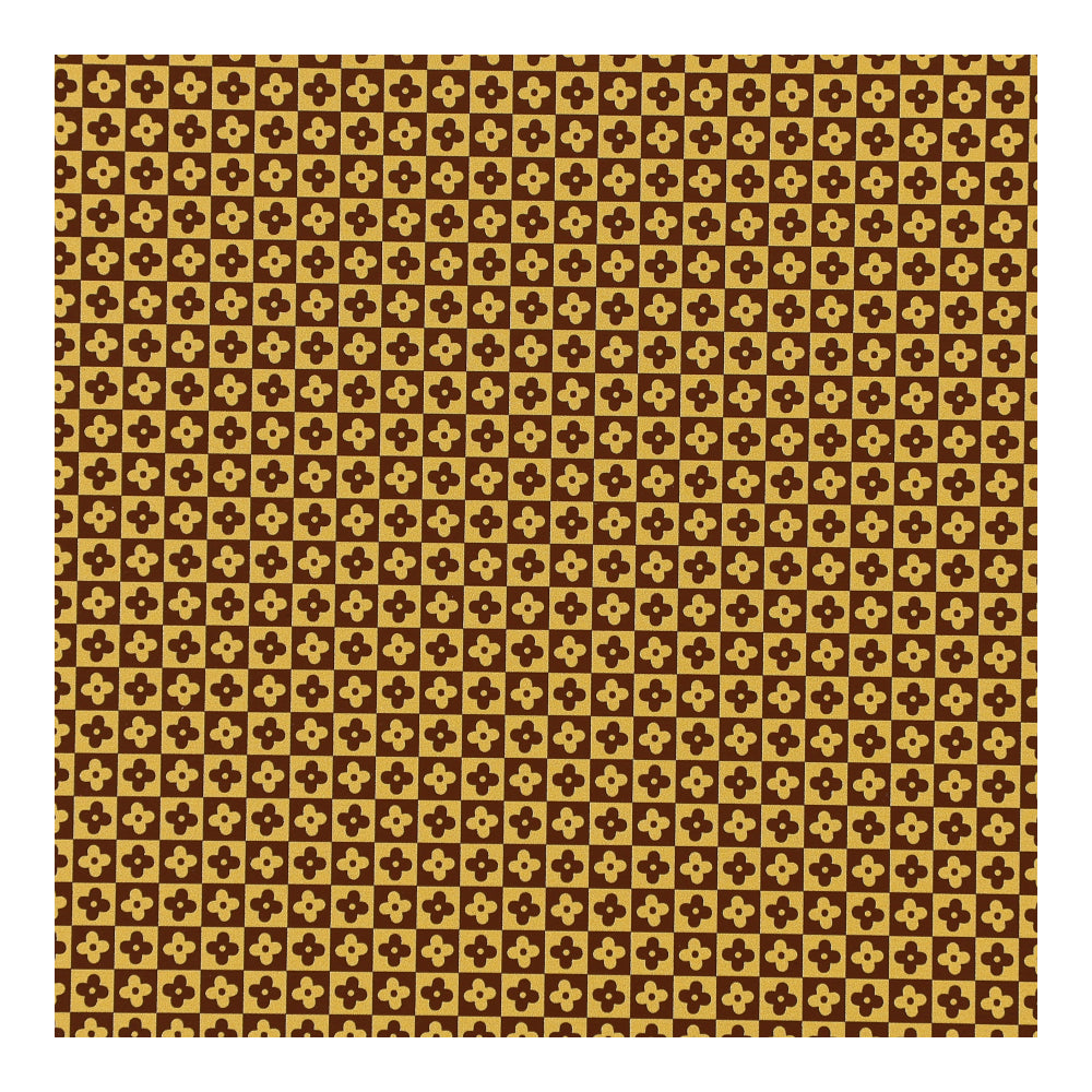 PatternPly® EcoBrown Yellow Floral Checkerboard