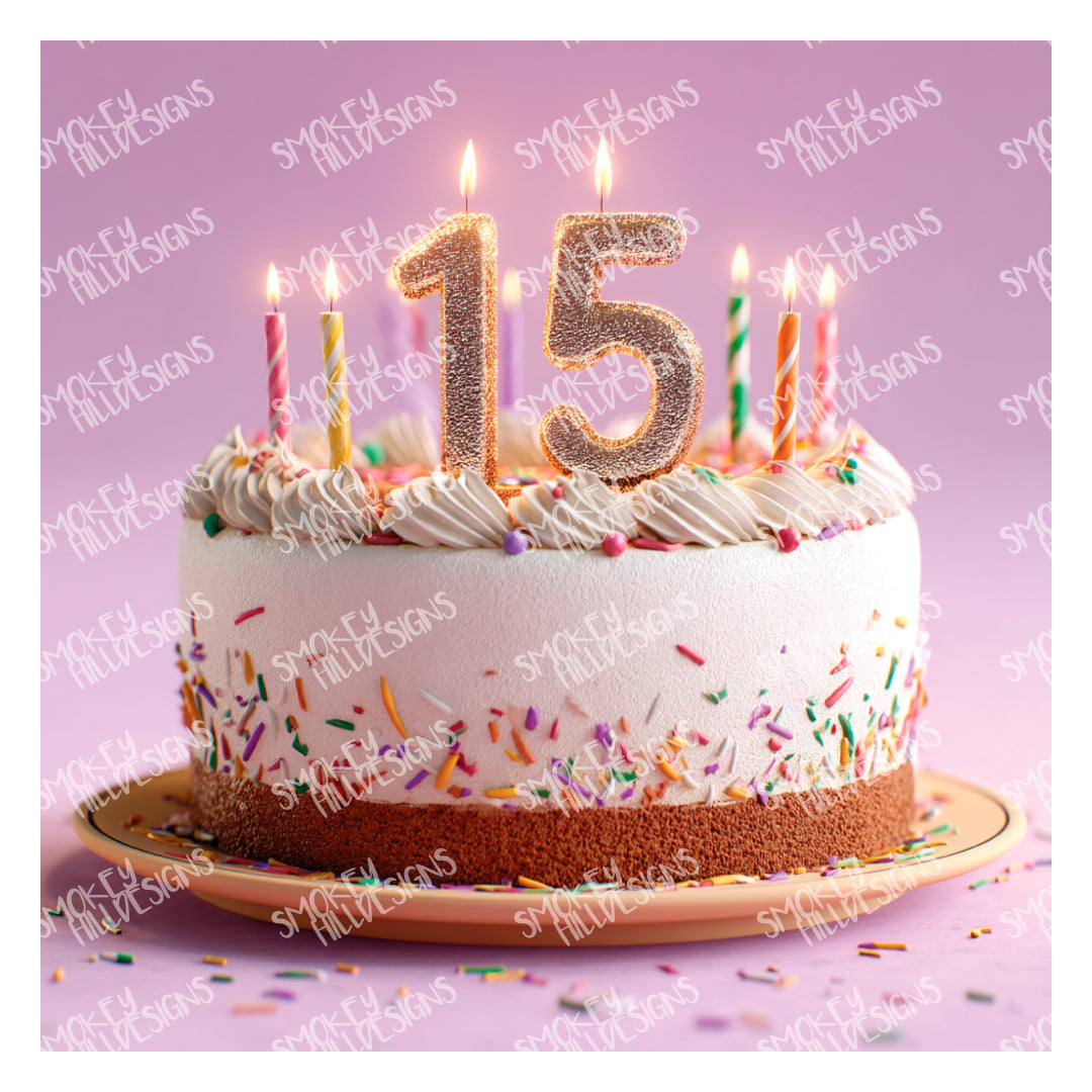 PatternPly® Full Coverage 15th Birthday sheet showing the pattern