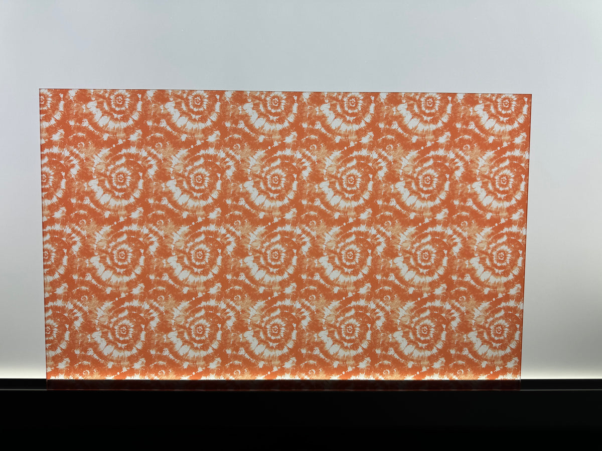 PatternPly® Transparent Orange and White Tie Dye sheet showing the pattern