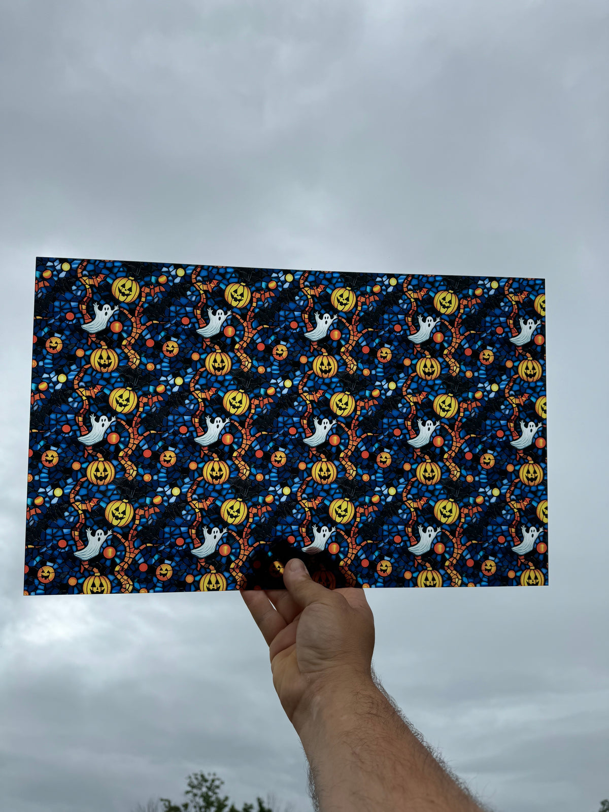 PatternPly® Transparent Spooky Night Stained Glass sheet showing the pattern