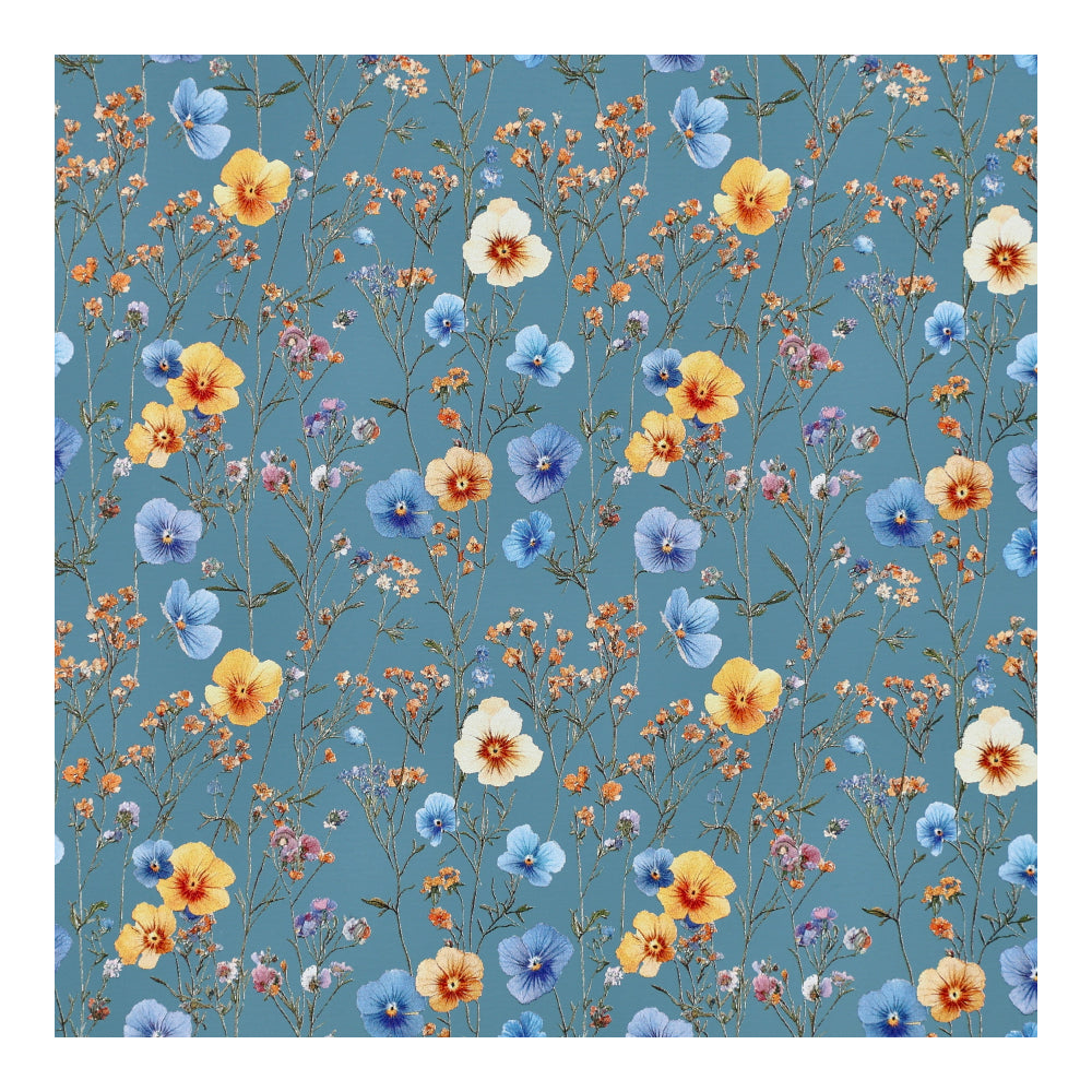 PatternPly® EcoSlateBlue Blue and Yellow Wildflowers sheet showing the pattern