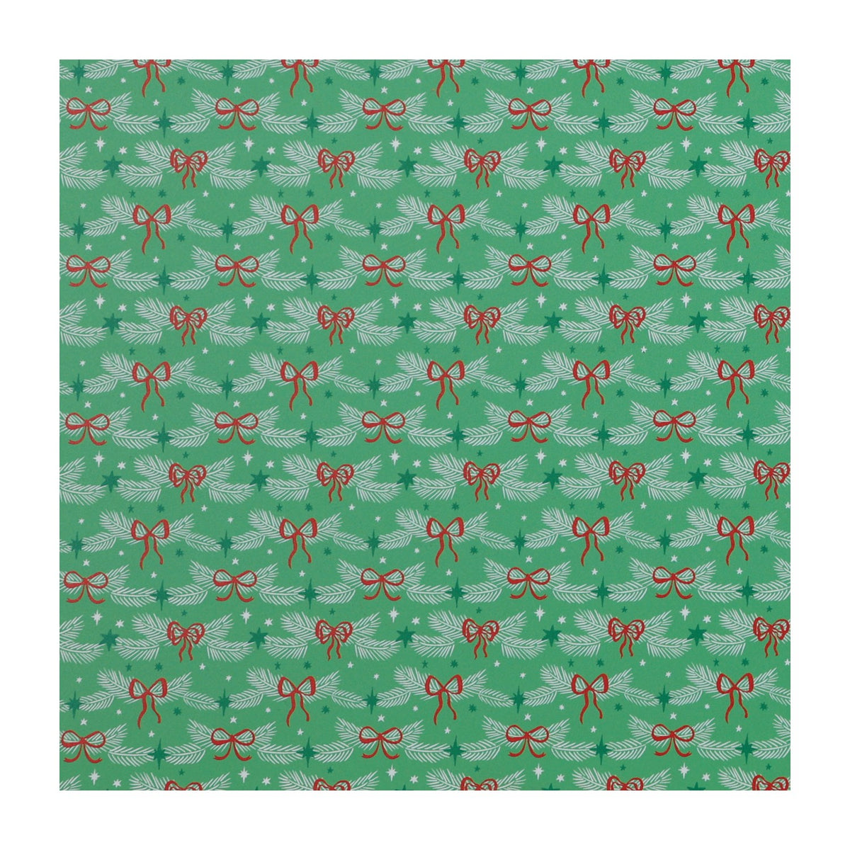 PatternPly® Full Coverage Red Bows on Pastel Green Pine sheet showing the pattern