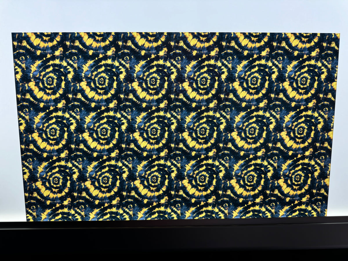 PatternPly® Transparent Gold and Black Tie Dye sheet showing the pattern