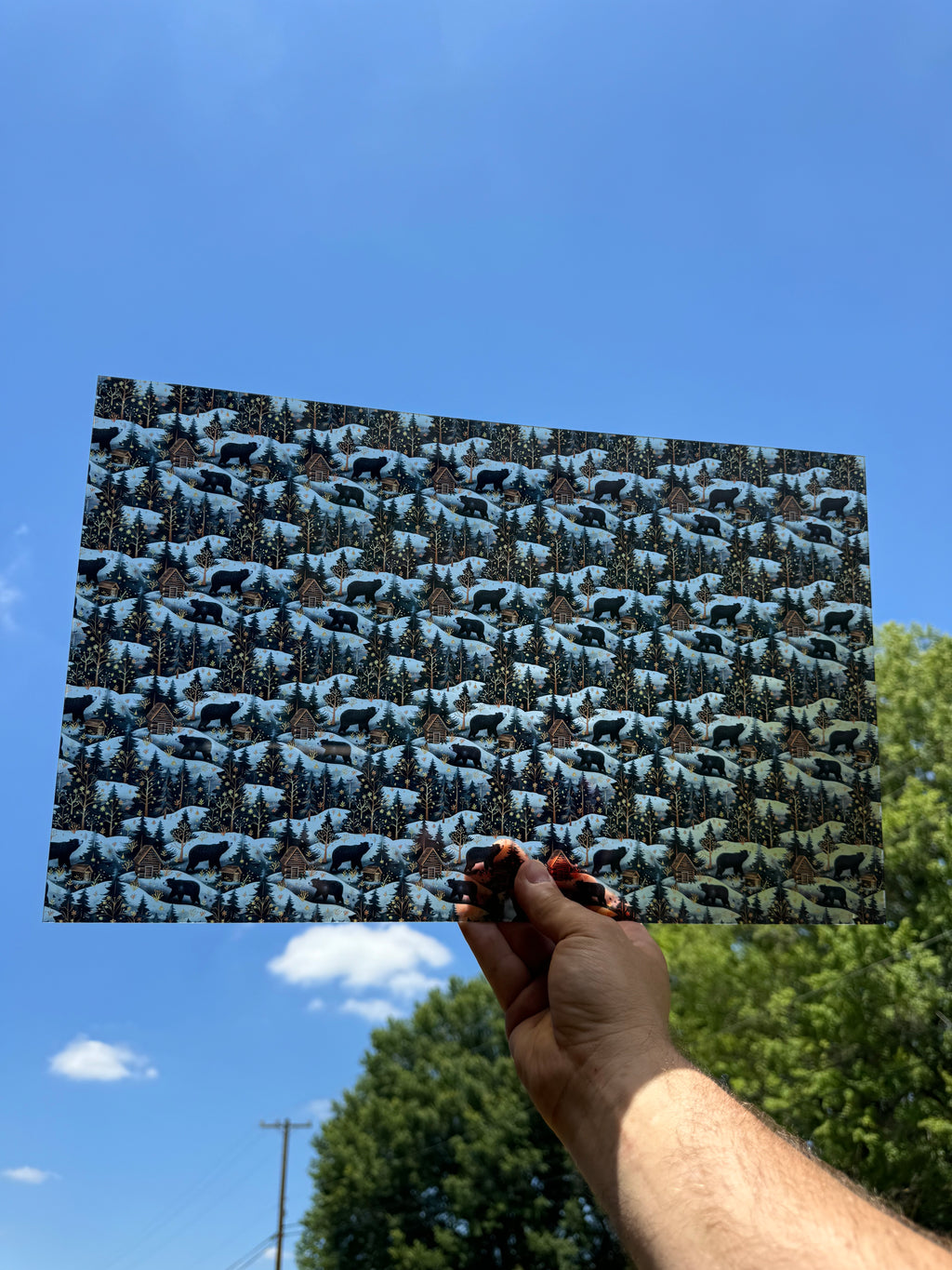 PatternPly® Transparent Winter Cabins sheet showing the pattern