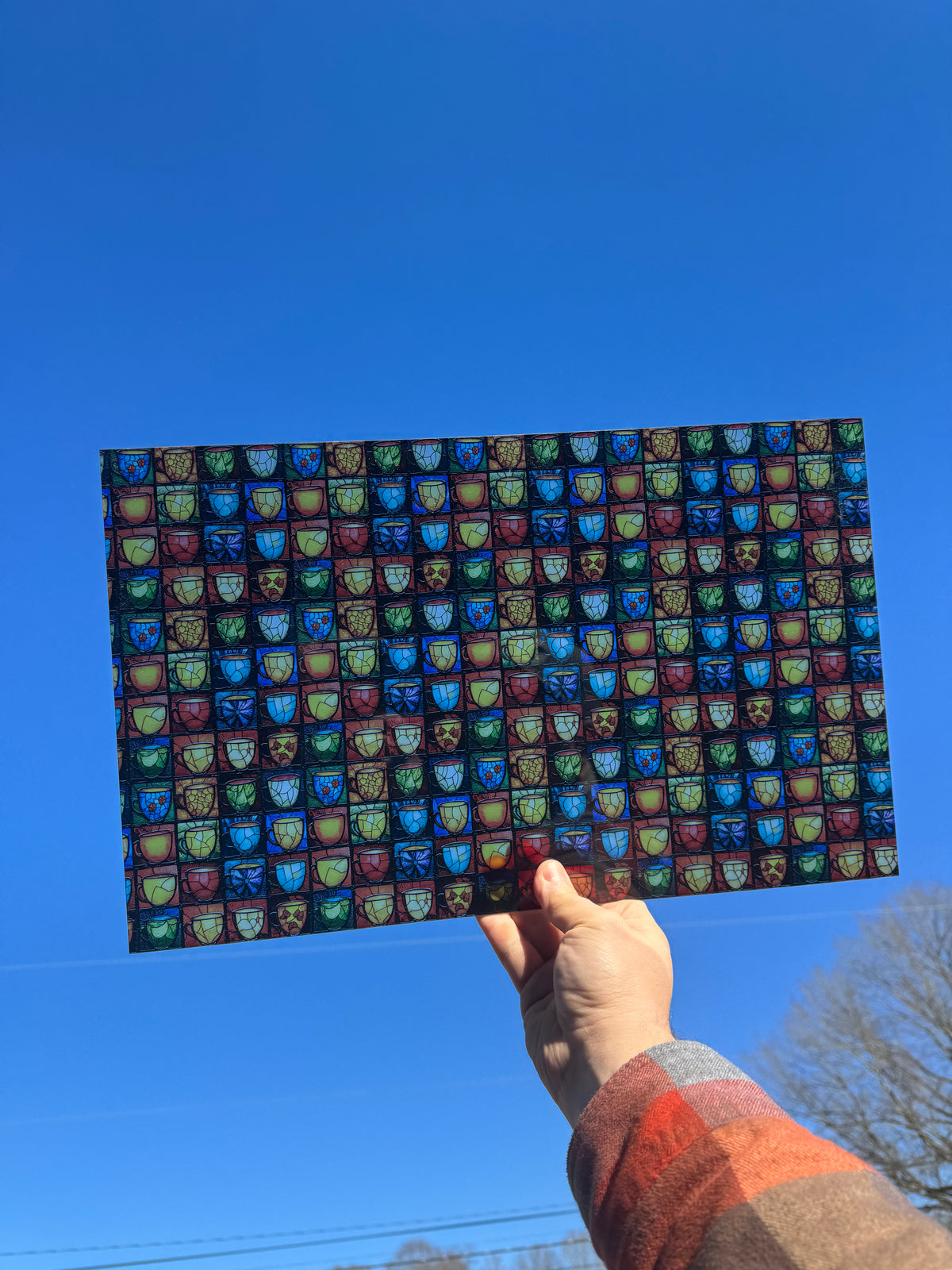 PatternPly® Transparent Stained Glass Coffee Cups LARGE sheet showing the pattern