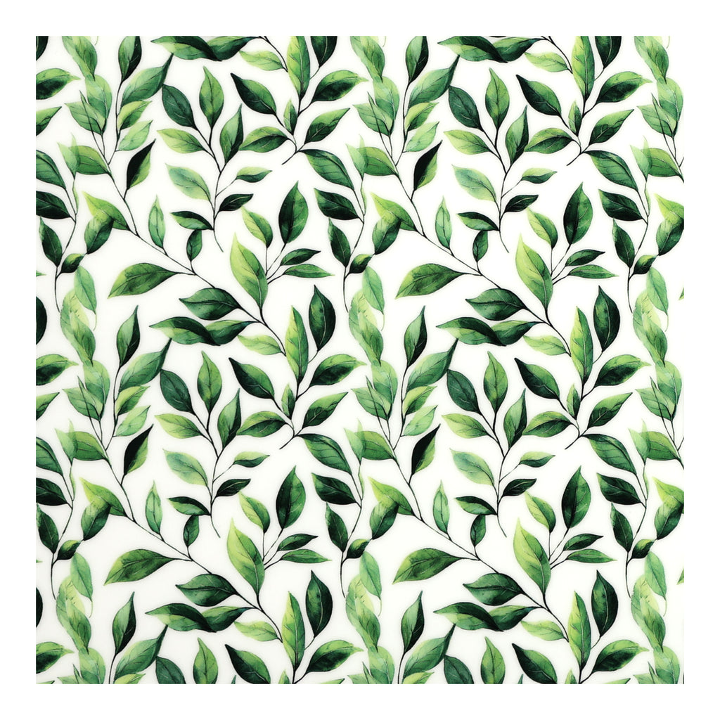 PatternPly® Full Coverage Green Watercolor Leaves sheet showing the pattern