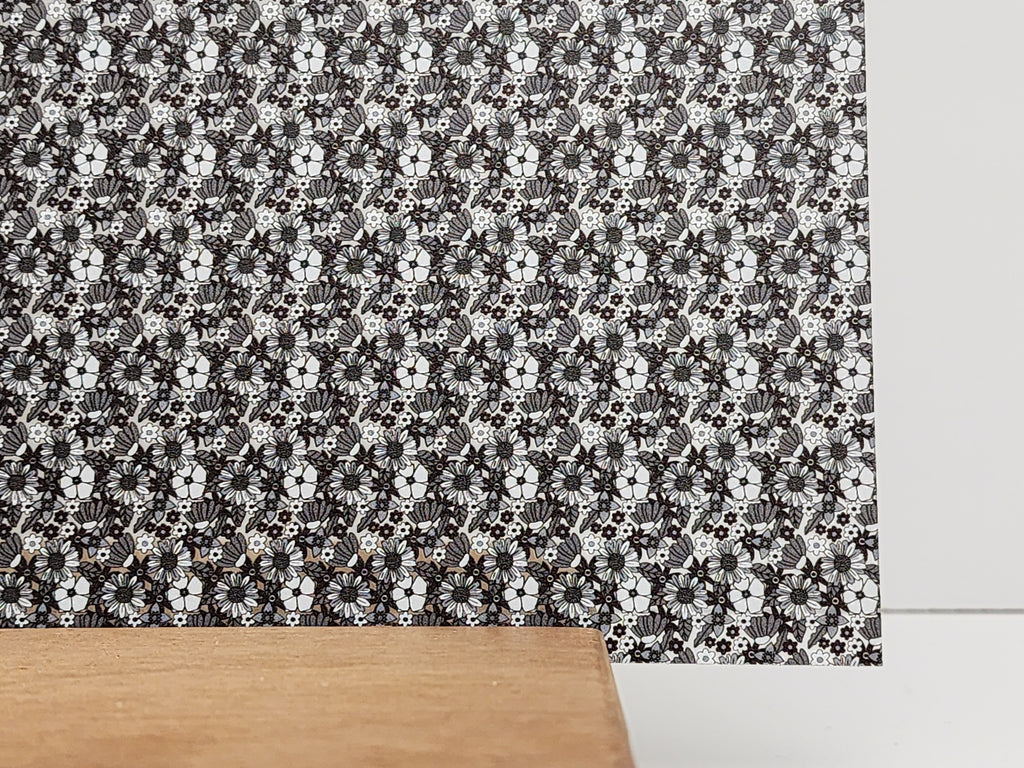 PatternPly® Scattered 70s Floral Grayscale sheet showing the pattern