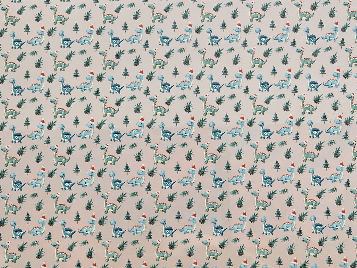 PatternPly® Scattered Christmas Dinosaurs sheet showing the pattern