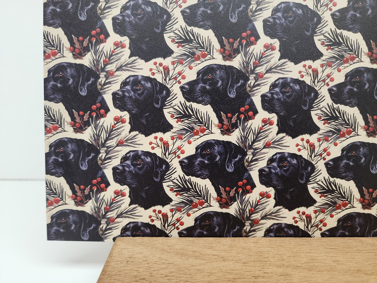 PatternPly® Full Coverage Christmas Black Labrador sheet showing the pattern
