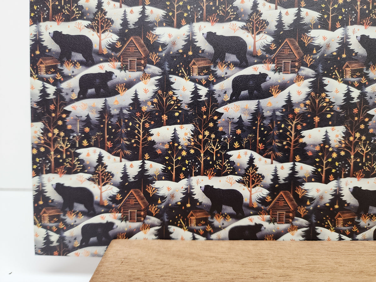 PatternPly® Full Coverage Winter Cabins sheet showing the pattern