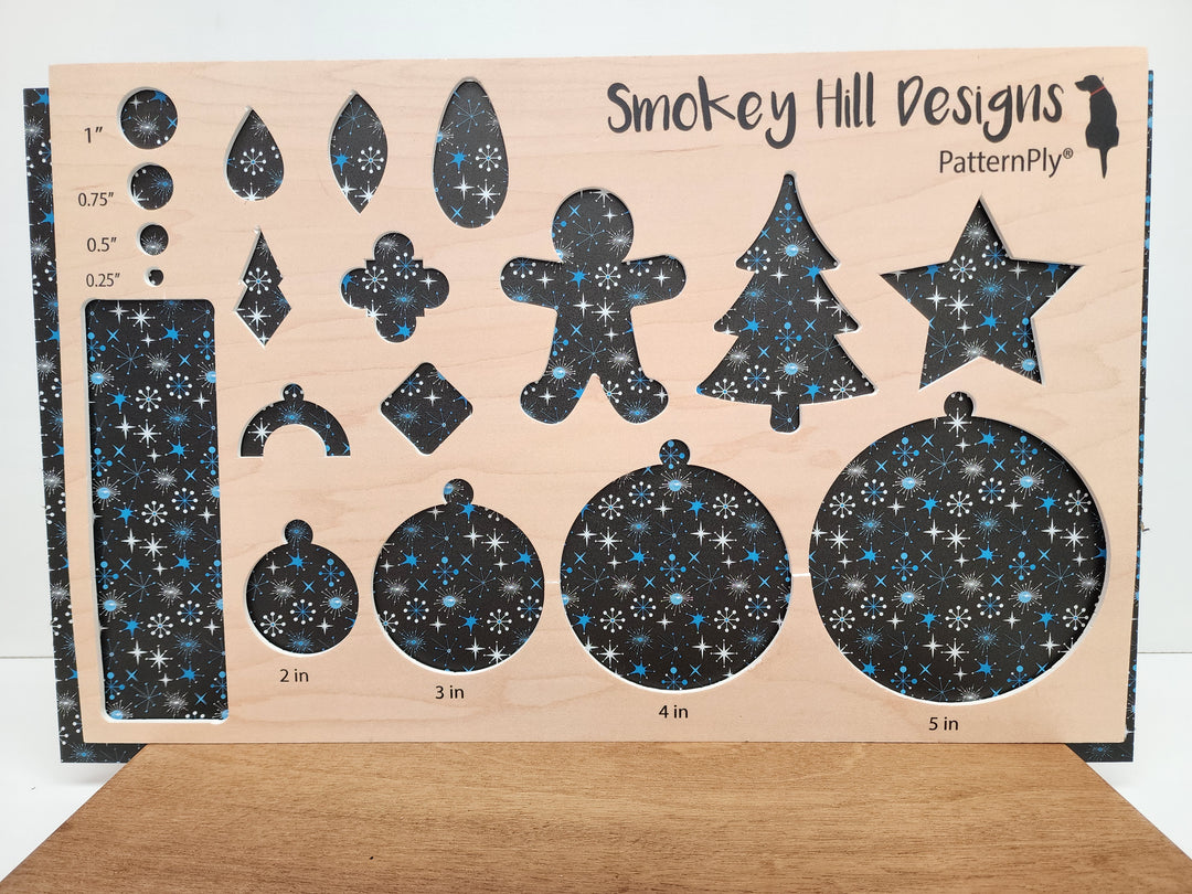 PatternPly® Mid Century Modern Snowflakes Black Background