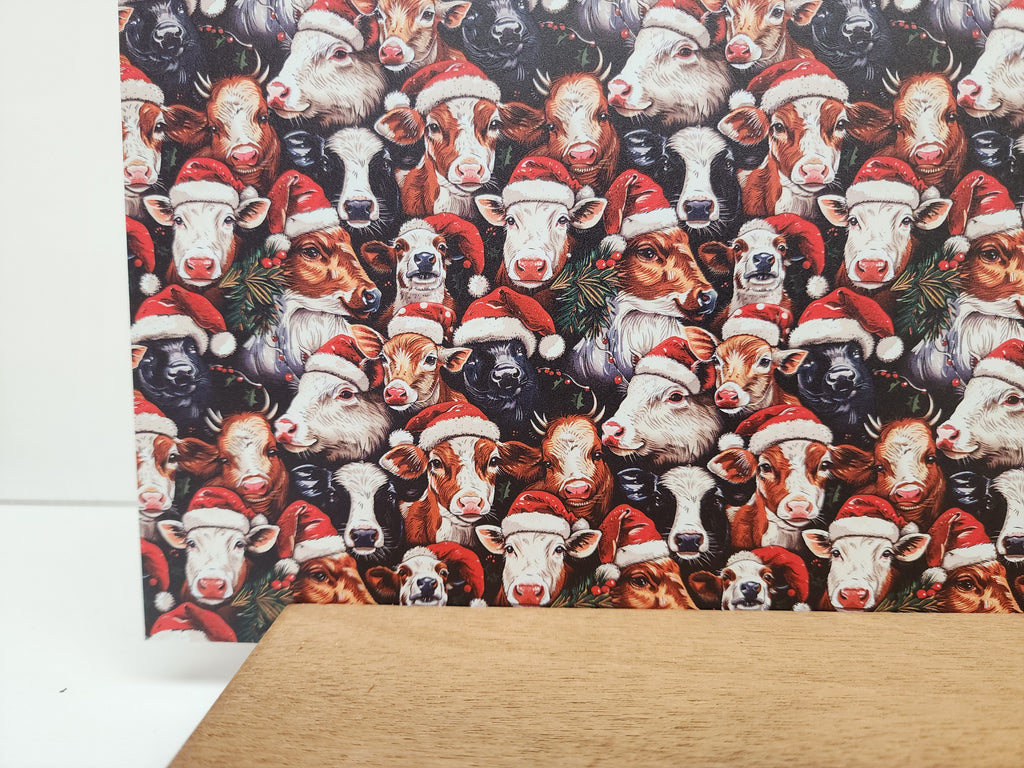 PatternPly® Full Coverage Christmas Cows sheet showing the pattern