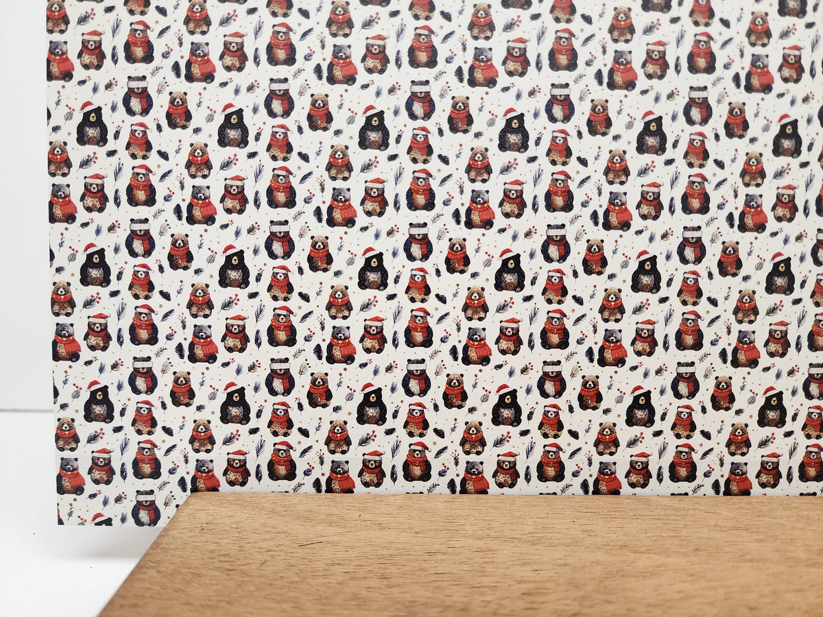 PatternPly® Full Coverage Micro Christmas Bears sheet showing the pattern