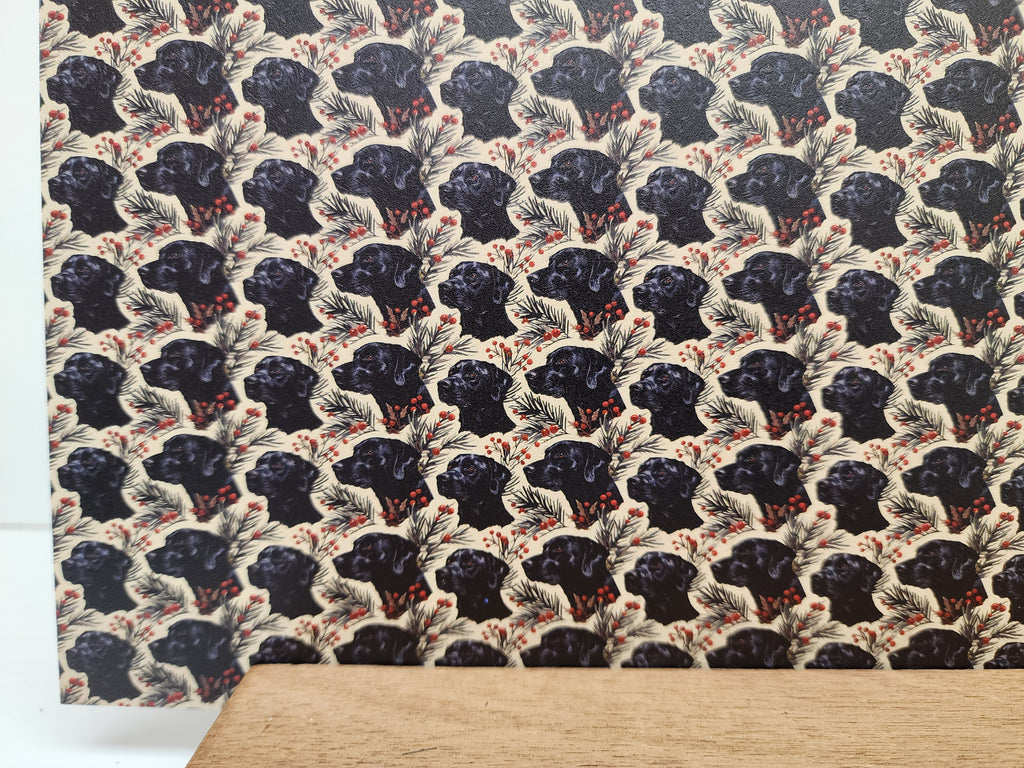 PatternPly® Full Coverage Micro Christmas Black Labrador sheet showing the pattern
