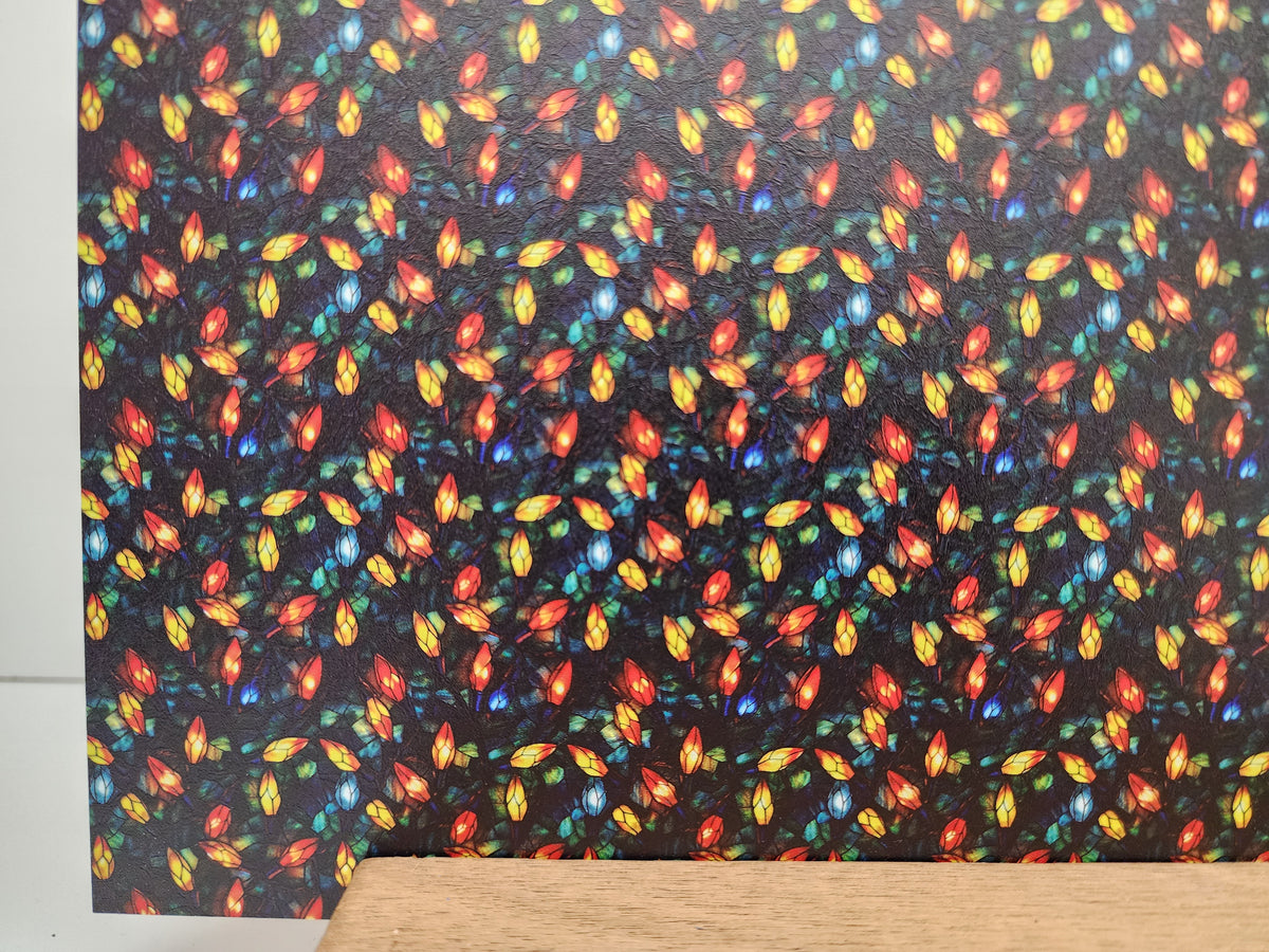 PatternPly® Full Coverage Micro Stained Glass Christmas Lights sheet showing the pattern