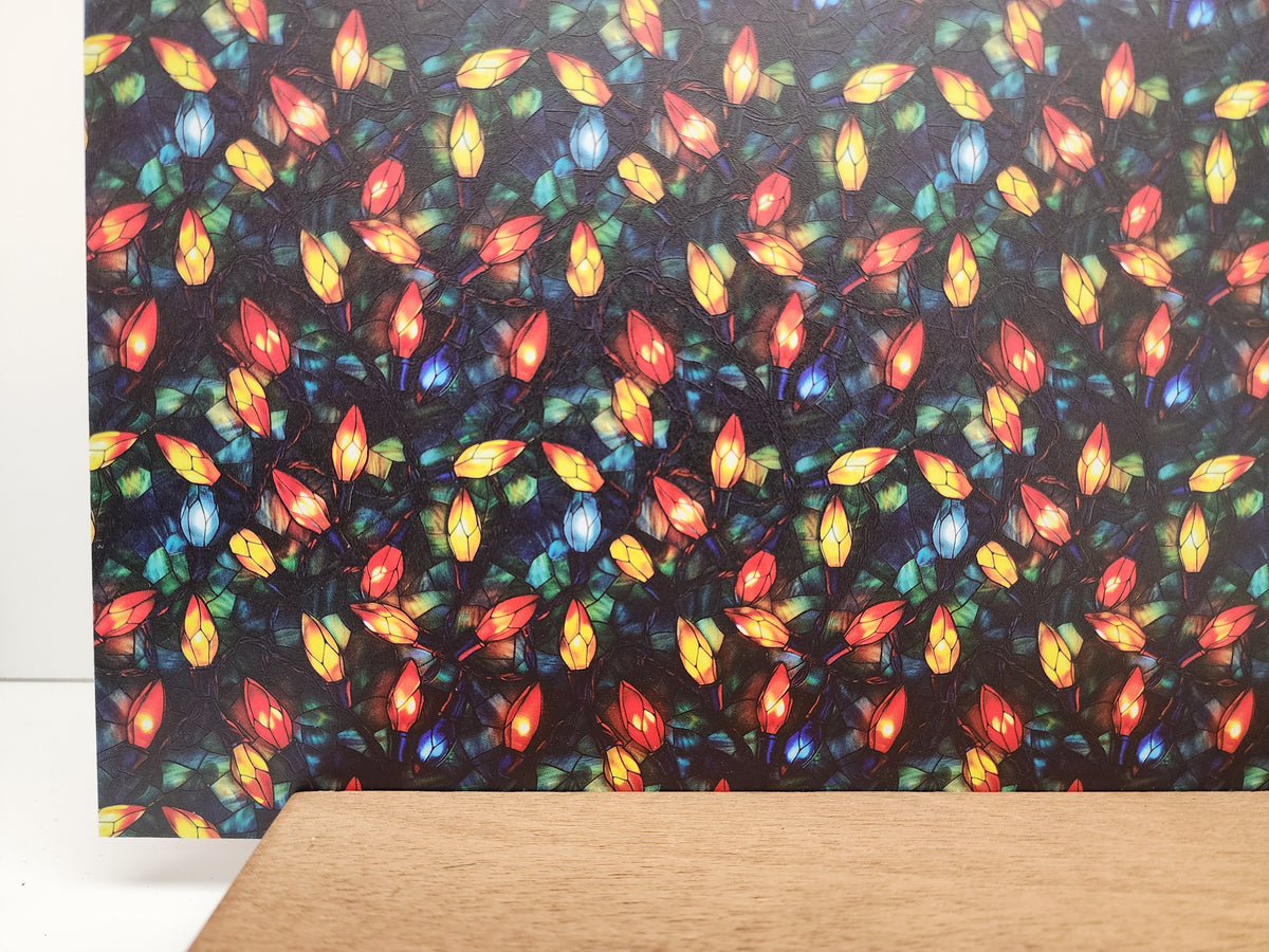 PatternPly® Full Coverage Stained Glass Christmas Lights sheet showing the pattern