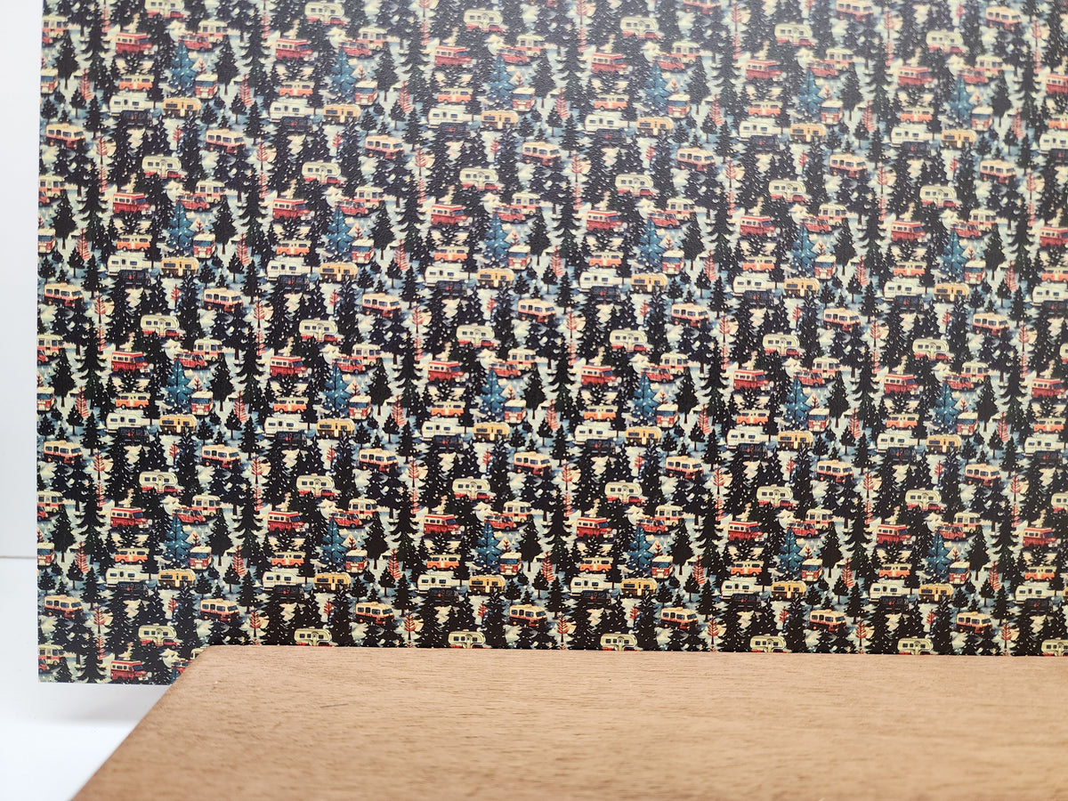 PatternPly® Full Coverage Micro Christmas RVs and Campers sheet showing the pattern