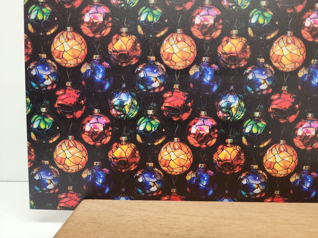 PatternPly® Full Coverage Stained Glass Tree Ornaments sheet showing the pattern