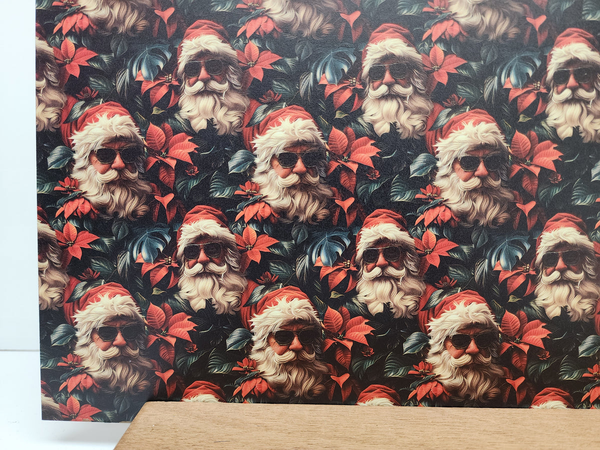 PatternPly® Full Coverage Tropical Santa Claus sheet showing the pattern