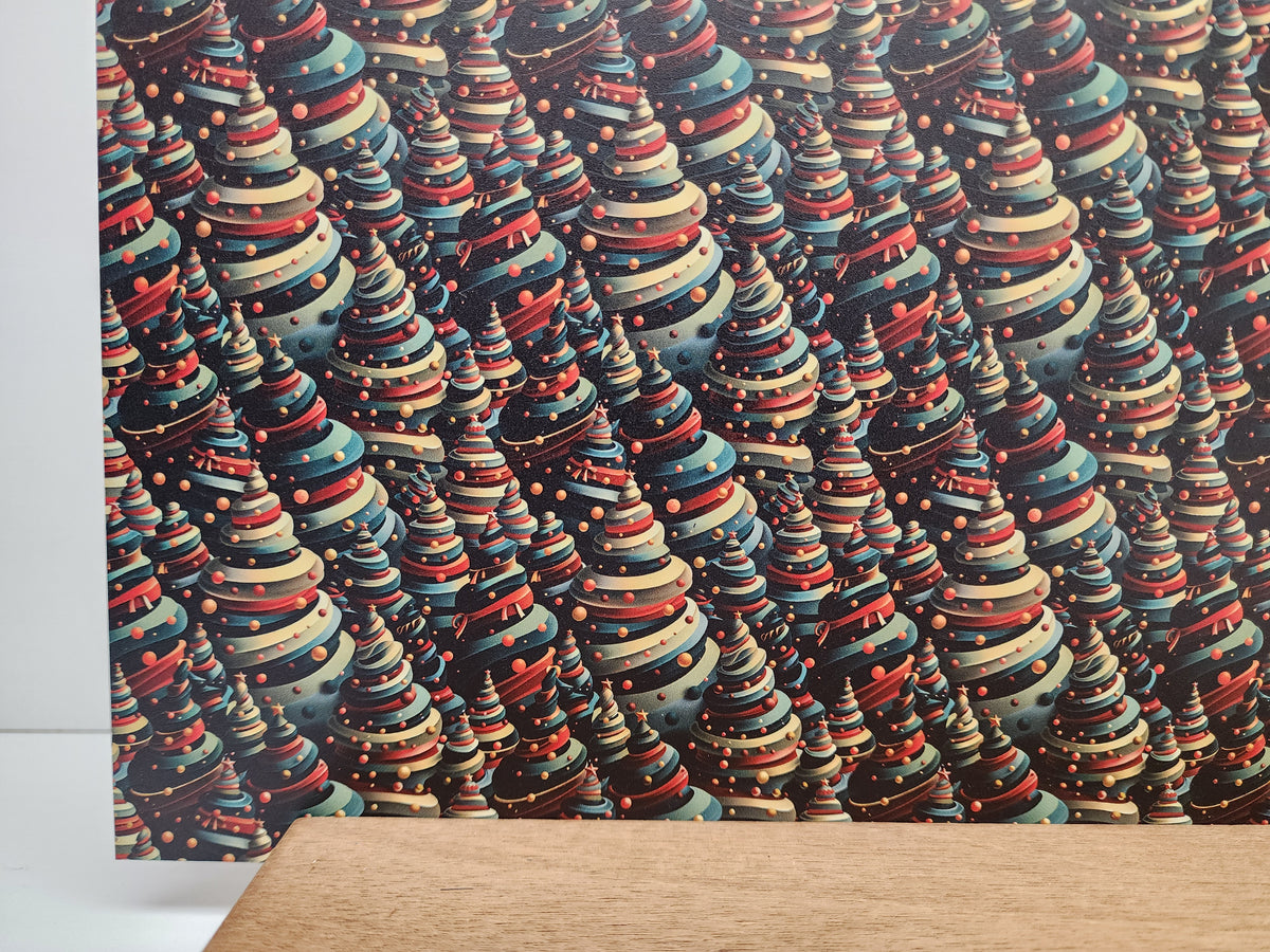 PatternPly® Full Coverage Spiral Christmas Trees sheet showing the pattern