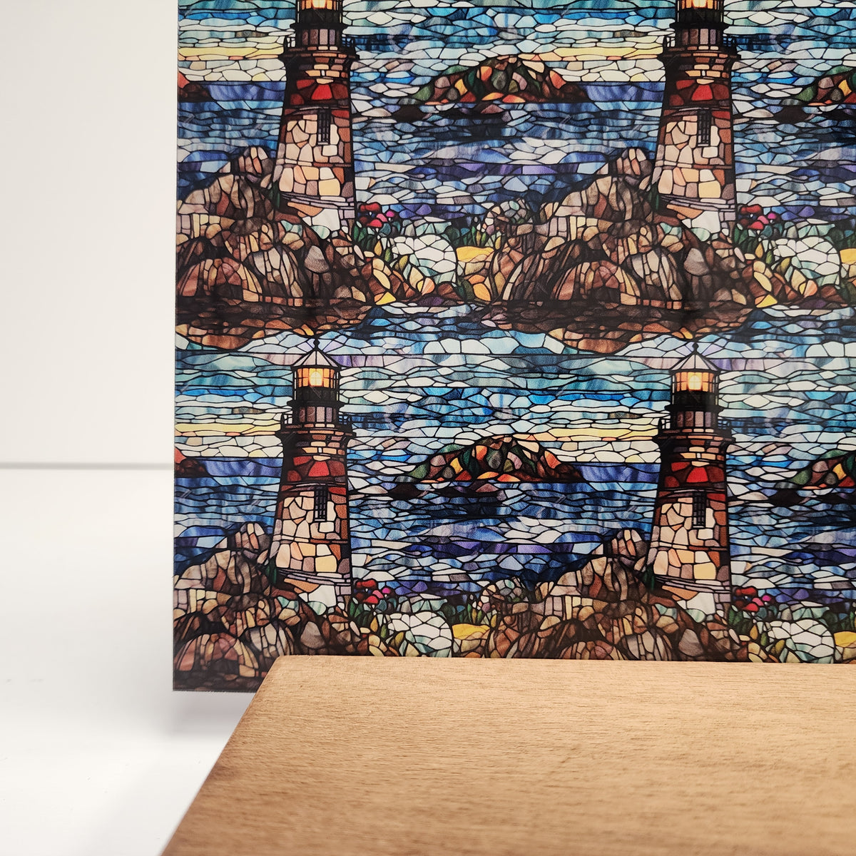 PatternPly® Full Coverage Rocky Lighthouse Stained Glass sheet showing the pattern