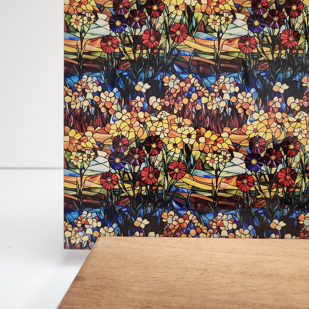 PatternPly® Full Coverage Wildflower Prairie Stained Glass sheet showing the pattern