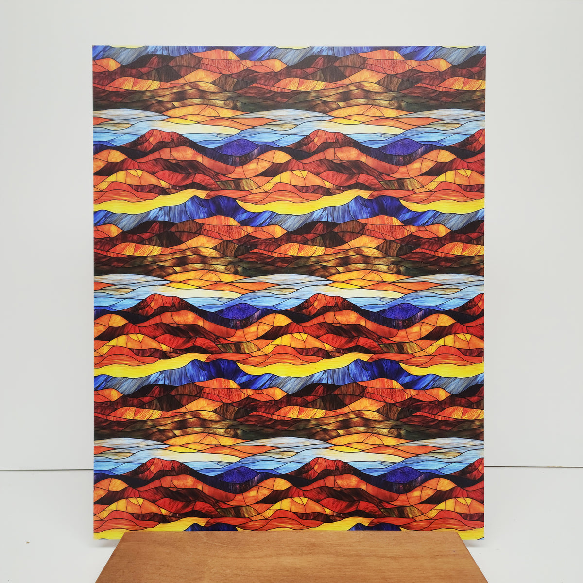 PatternPly® 19x24" Abstract Rustic Mountain Range Stained Glass XL Scale sheet showing the pattern