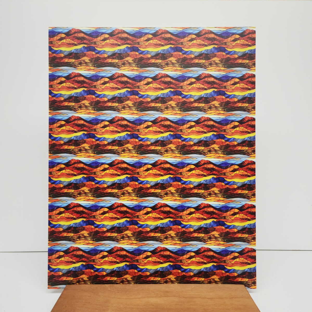 PatternPly® 19x24" Abstract Rustic Mountain Range Stained Glass Original Scale sheet showing the pattern