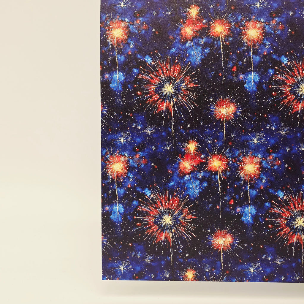 PatternPly® Full Coverage Watercolor Fireworks sheet showing the pattern