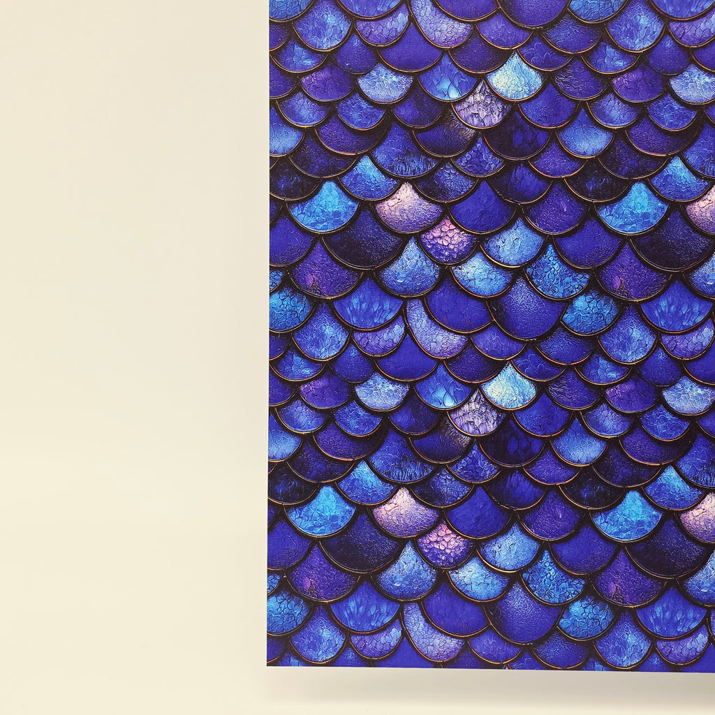 PatternPly® Full Coverage Stained Glass Blue Mermaid Scales sheet showing the pattern