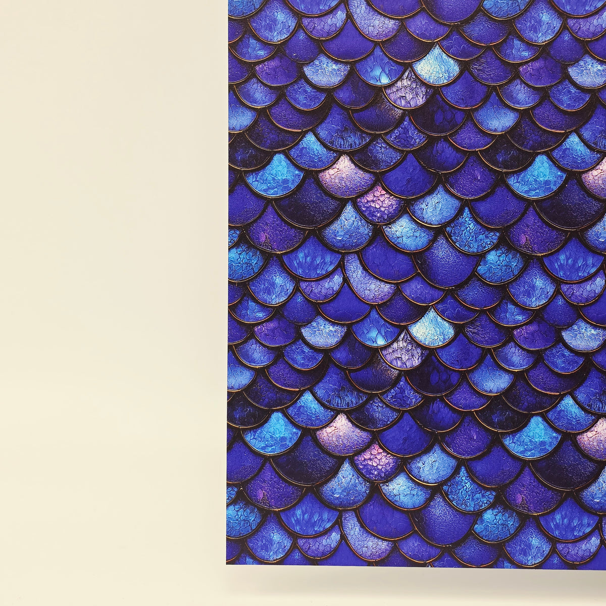 PatternPly® Full Coverage Stained Glass Blue Mermaid Scales sheet showing the pattern