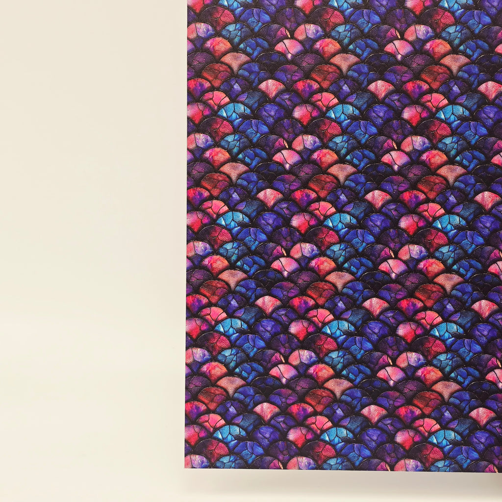 PatternPly® Full Coverage Mini Stained Glass Pink and Blue Mermaid Scales sheet showing the pattern