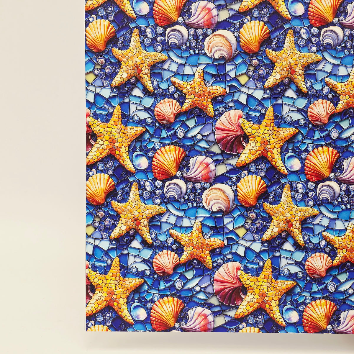 PatternPly® Full Coverage Mosaic Starfish and Seashells LARGE sheet showing the pattern