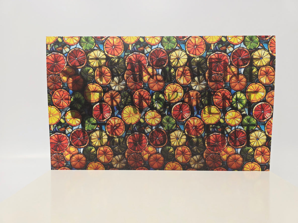 PatternPly® Transparent Stained Glass Citrus LARGE sheet showing the pattern