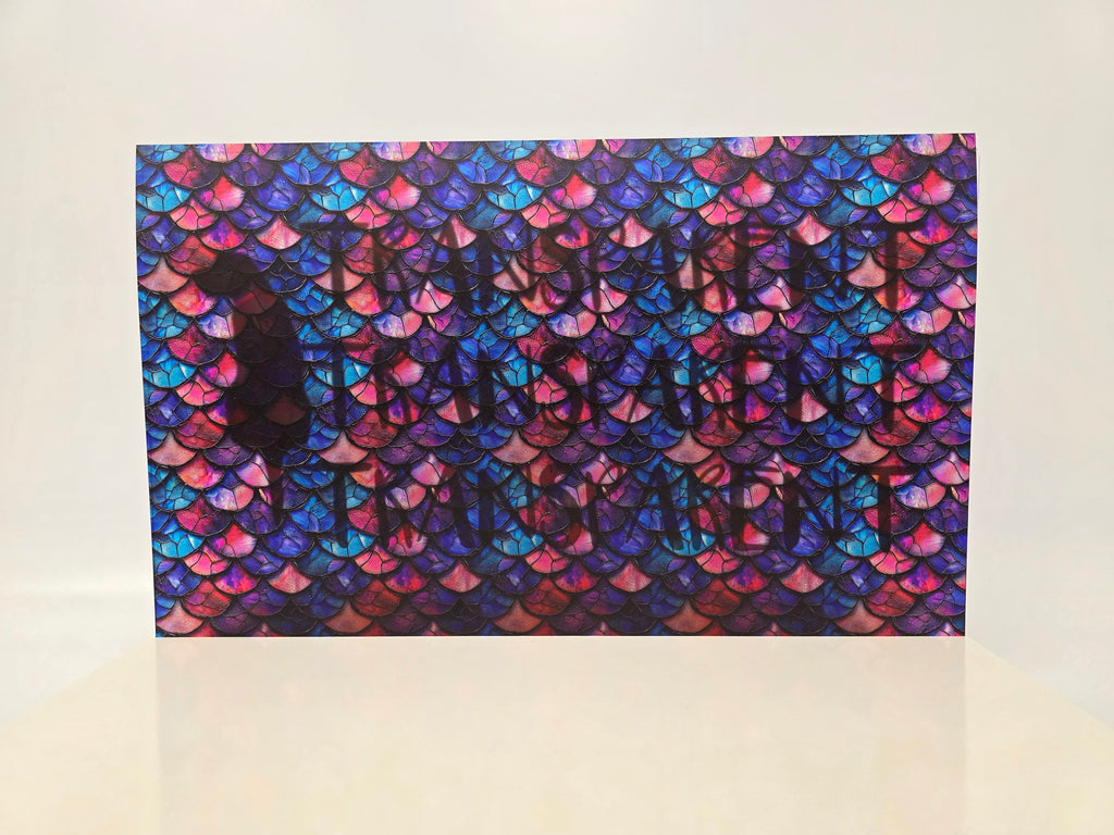 PatternPly® Transparent Stained Glass Pink And Blue Mermaid Scales sheet showing the pattern