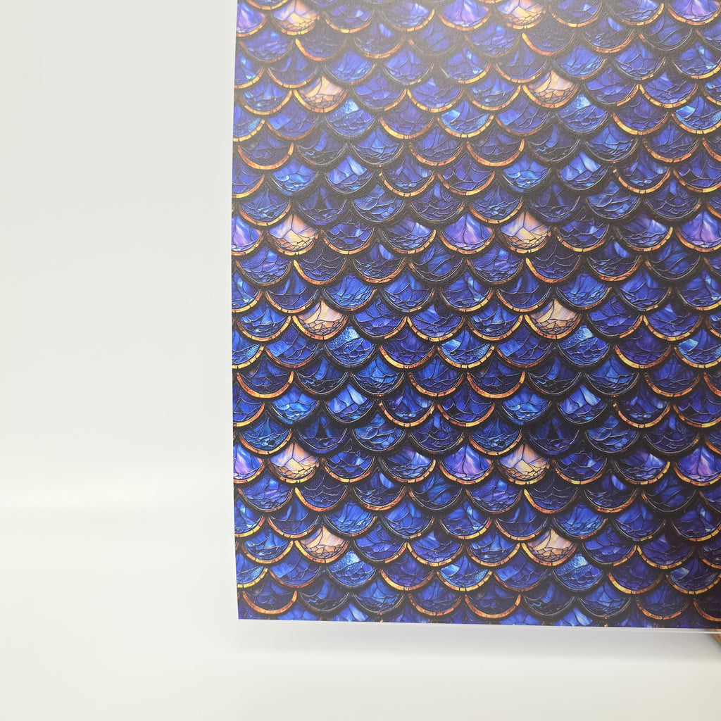 PatternPly® Transparent Stained Glass Blue And Gold Mermaid Scales product photo 2