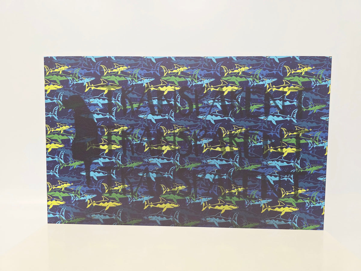 PatternPly® Transparent Neon Sharks sheet showing the pattern