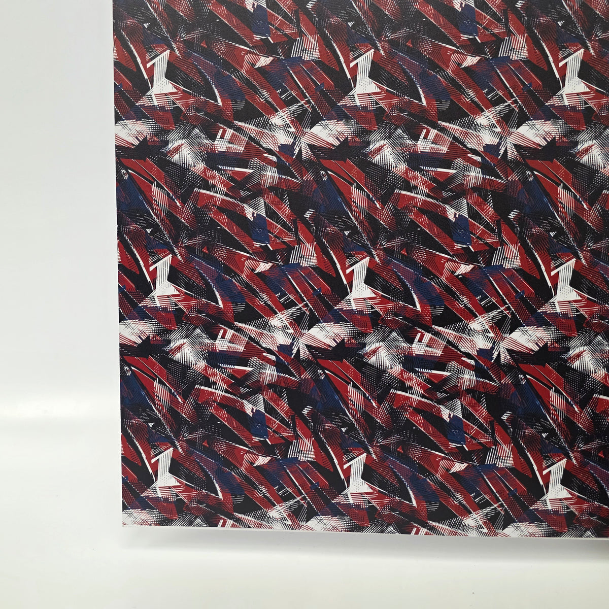 PatternPly® Full Coverage Red White And Blue Geometric Grunge sheet showing the pattern