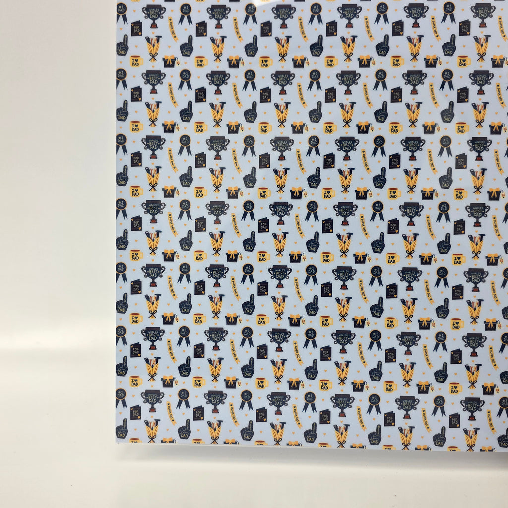 PatternPly® Full Coverage World's Best Dad sheet showing the pattern